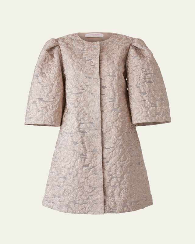 Metallic Floral Brocade 3/4-Sleeve Coat